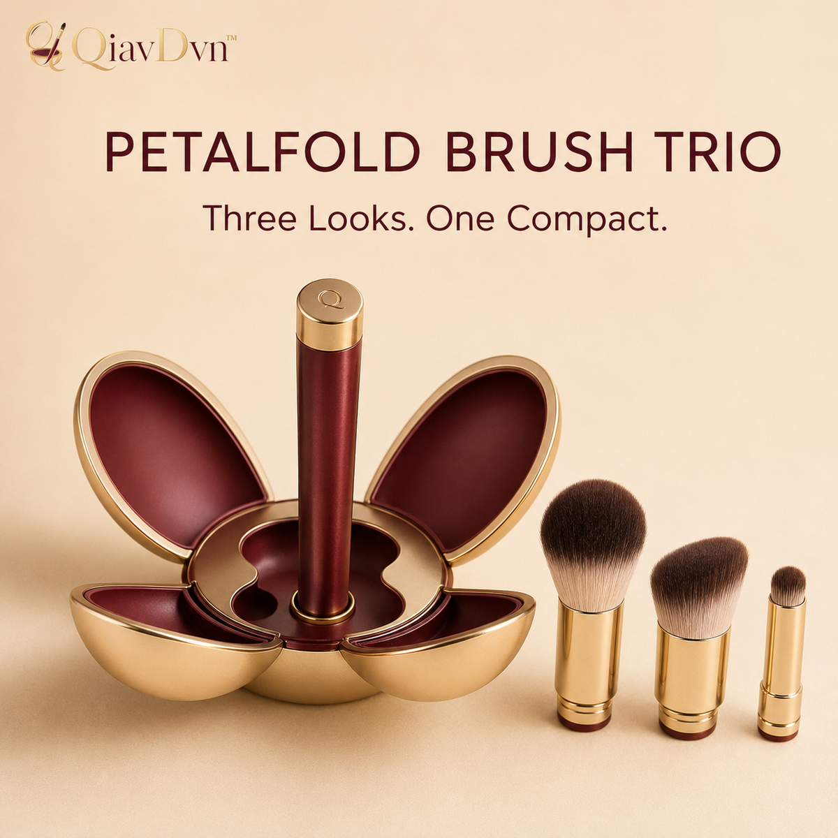QiavDvn™ PetalFold 3-in-1 Travel Brush Trio